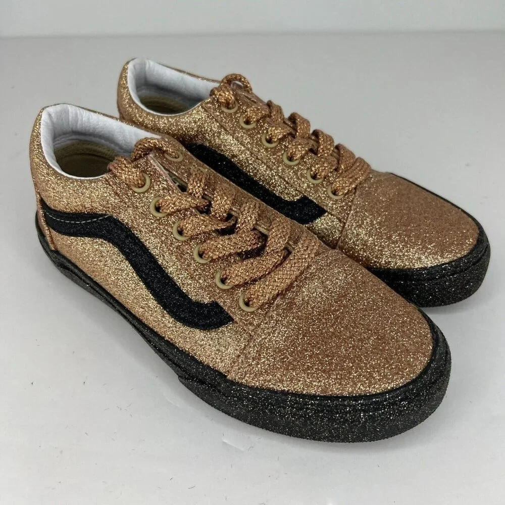 Vans Kids 508357 Gold Casual Old Skool Party Glitter Lace Up Size 2.5 Sneakers